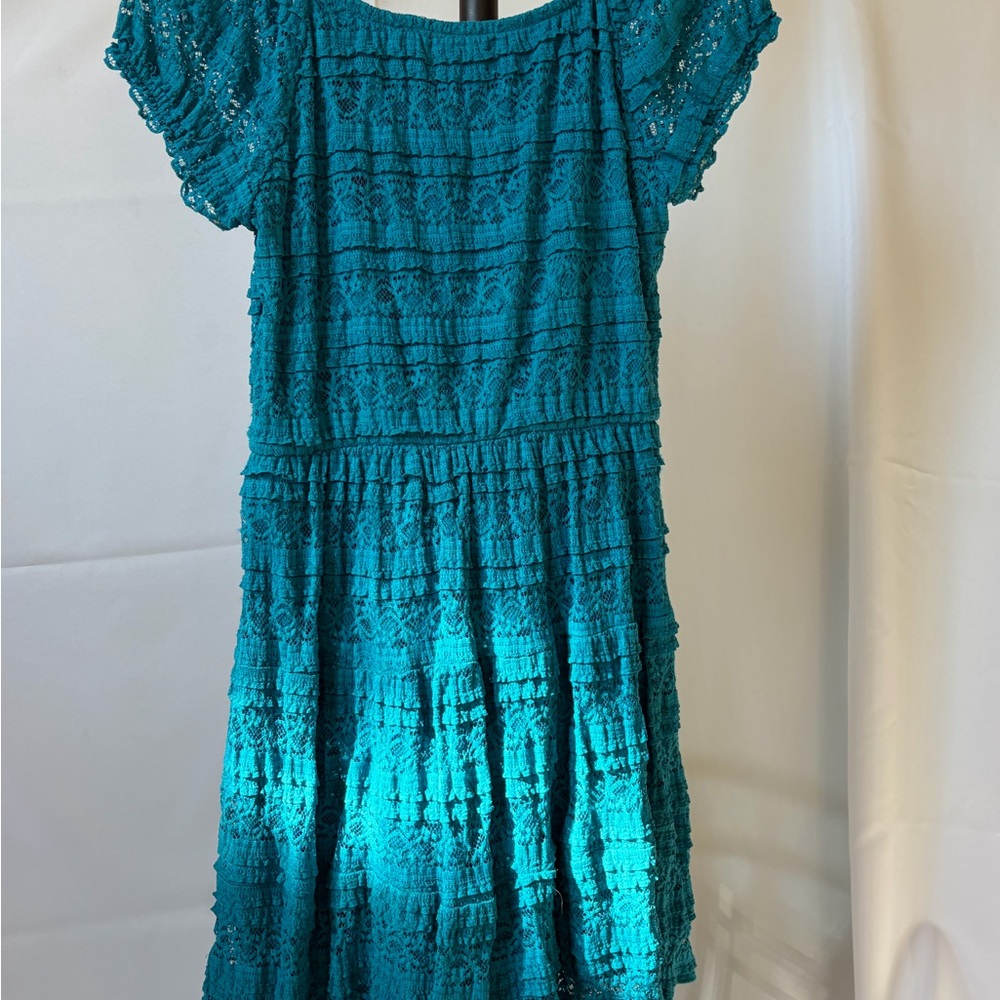 Charming Teal Lace Kids Dress